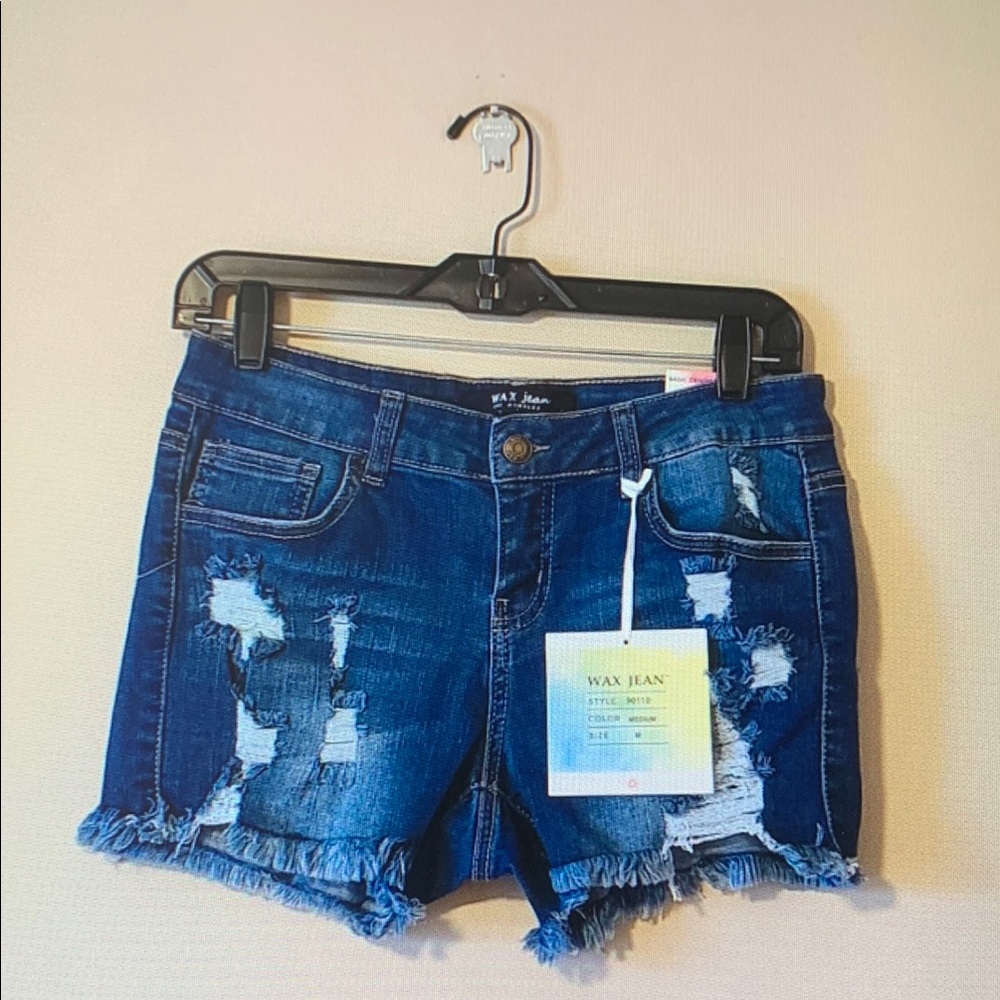 Wax Jean Women's Distressed Blue Denim Shorts